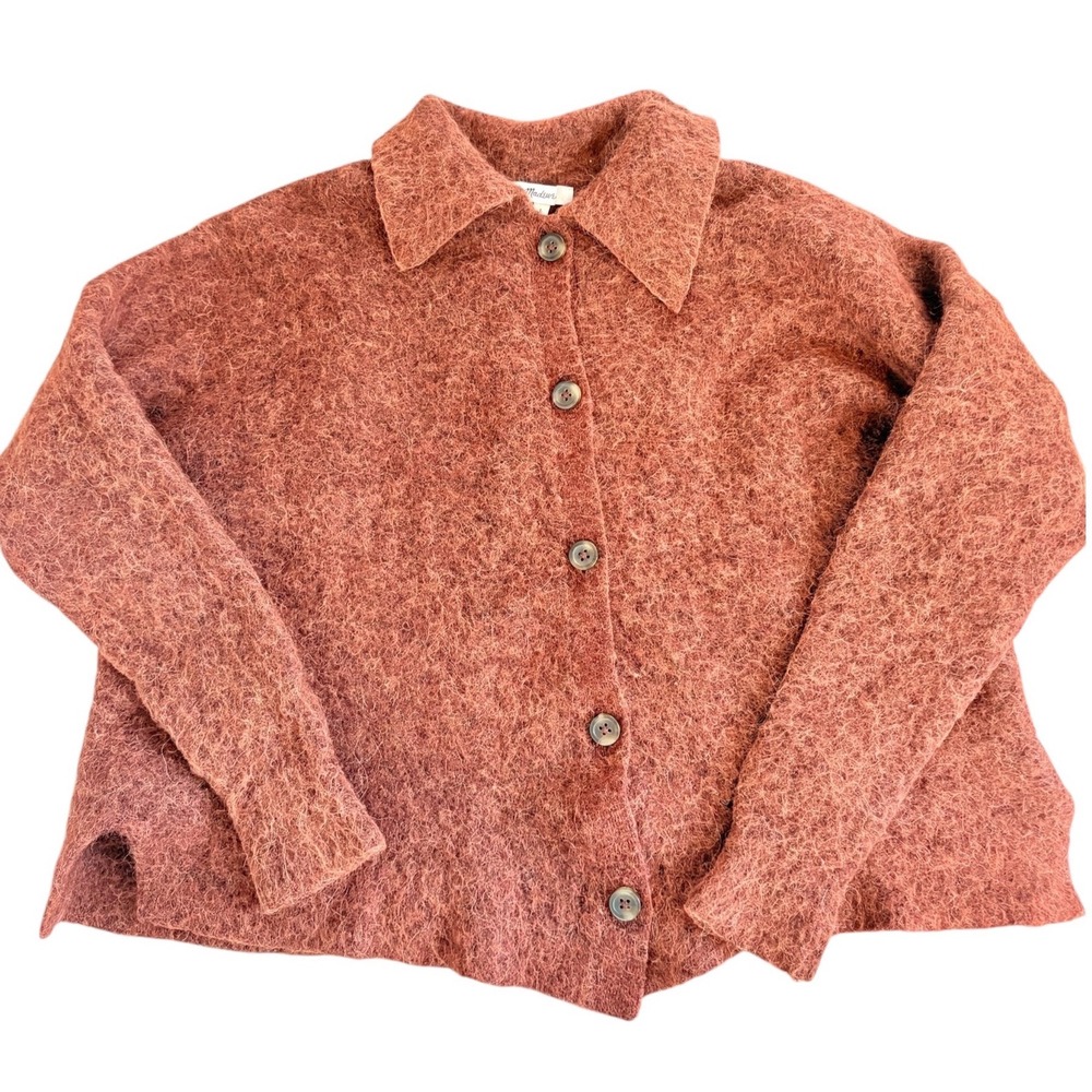 Madewell Alpaca Merino Wool Blend Cardigan Sweater Rust Brown NB396 Large